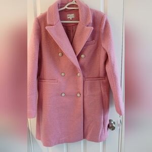 M by Milly Pink Bouclé Double‑Breasted Coat w/ Rhinestone Buttons – NWT – Size L
